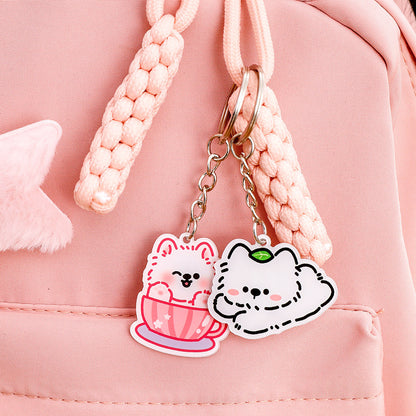 Gantungan Kunci Kartun Anjing Putih White Dog Terrier Lucu Akrilik UV Print Keychain Acrylic Ganci DCA2834