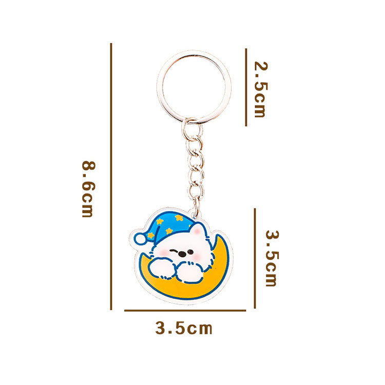 Gantungan Kunci Kartun Anjing Putih White Dog Terrier Lucu Akrilik UV Print Keychain Acrylic Ganci DCA2834