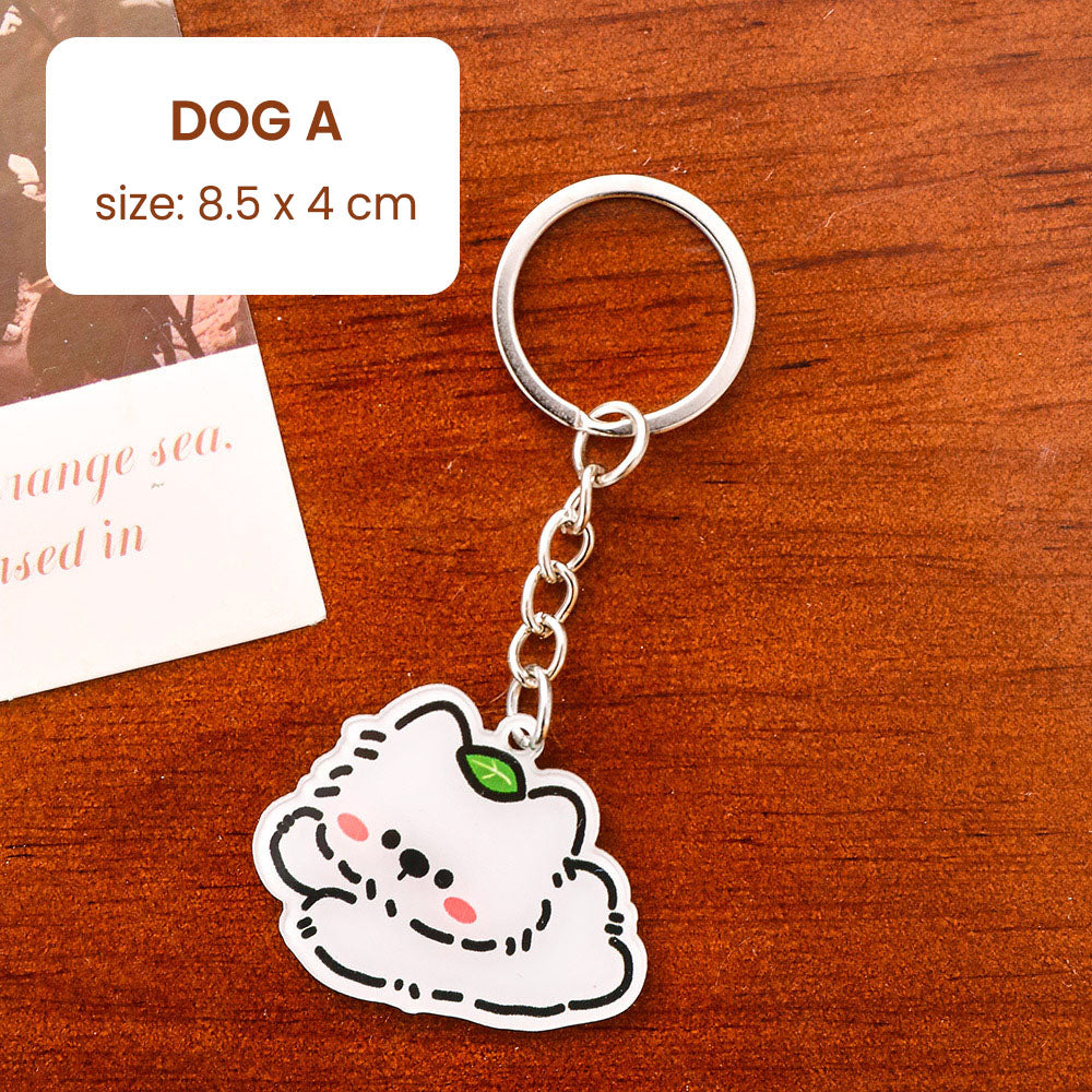 Gantungan Kunci Kartun Anjing Putih White Dog Terrier Lucu Akrilik UV Print Keychain Acrylic Ganci DCA2834