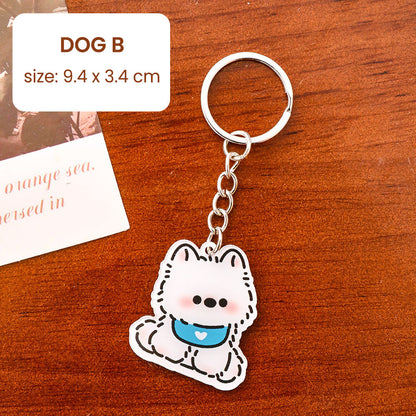 Gantungan Kunci Kartun Anjing Putih White Dog Terrier Lucu Akrilik UV Print Keychain Acrylic Ganci DCA2834