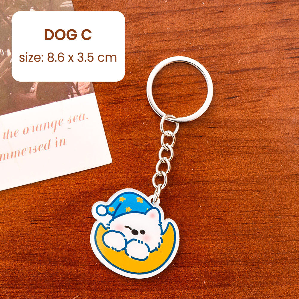 Gantungan Kunci Kartun Anjing Putih White Dog Terrier Lucu Akrilik UV Print Keychain Acrylic Ganci DCA2834