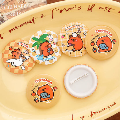 Bros Pin Karakter Kartun Capybara White Dog Lucu Cute Brooch