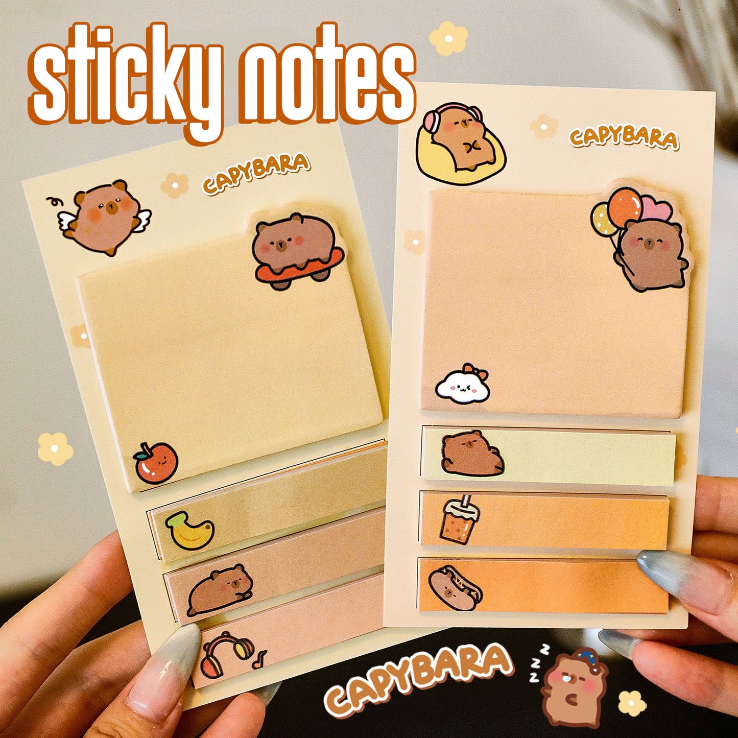 Sticky Notes 80 Lembar Karakter Kartun Lucu Capybara Memo dan Bookmark