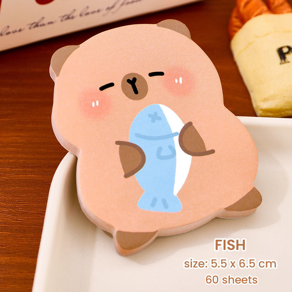 Sticky Notes 30 Lembar Hewan Roti Snack Capybara Lucu Catatan Tempel Aesthetic