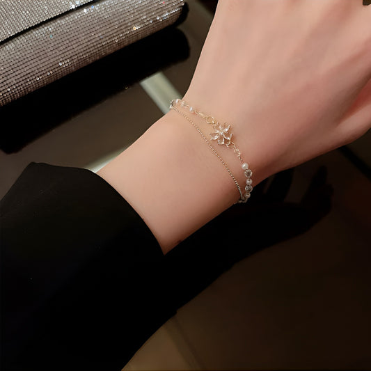 Bracelet Titanium Steel Super Flash Exquisite Zircon Flower Pendant HXBS0217