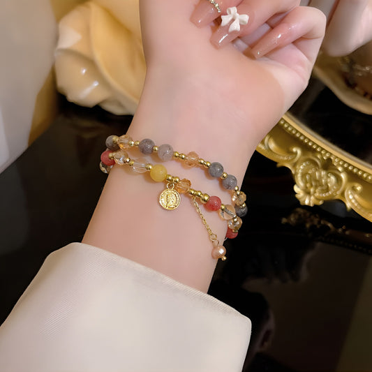 Bracelet Retro Baroque Pearl Portrait Round Plate Double Layer HXBS0397