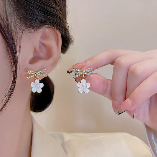 Earring Stud Niche Design Bow Flower HXEA0521