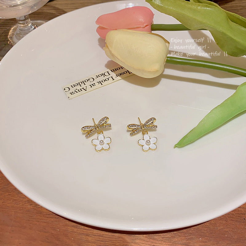Earring Stud Niche Design Bow Flower HXEA0521