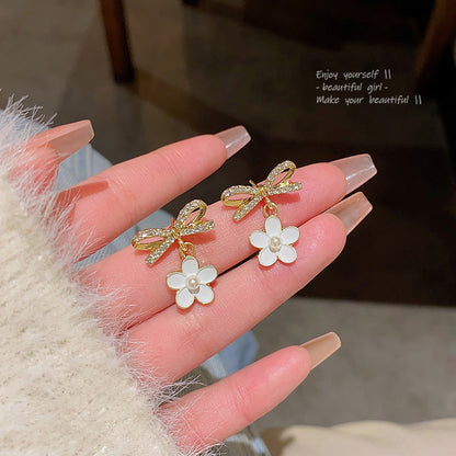 Earring Stud Niche Design Bow Flower HXEA0521
