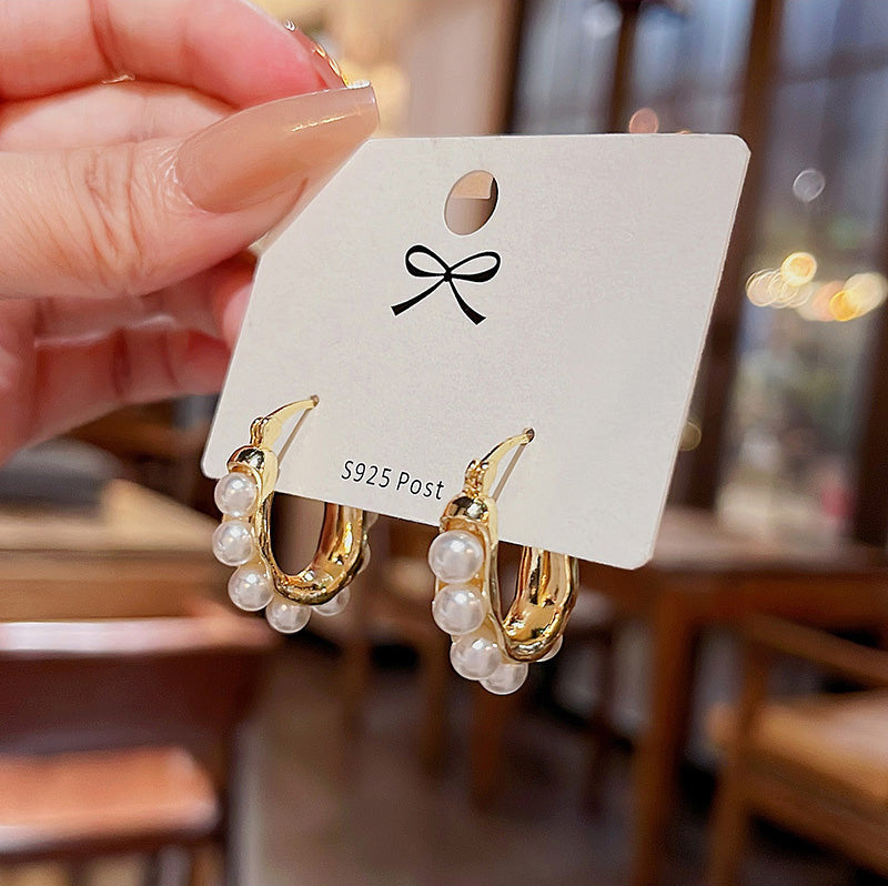 Earring Hoop Buckle Huggie Pearl HXEA0533