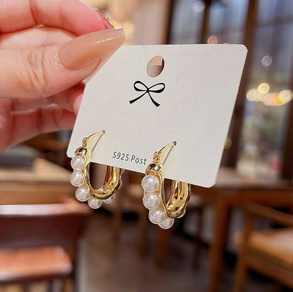 Earring Hoop Buckle Huggie Pearl HXEA0533