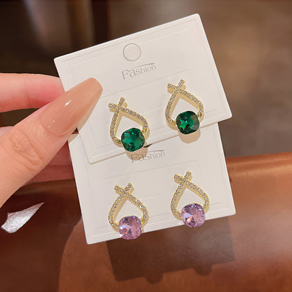 Earring Stud Cross Color Large Zircon HXEA0573