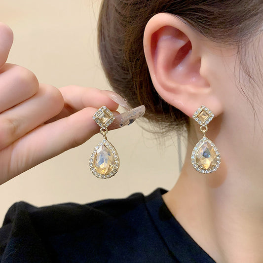 Earring Stud Versatile Temperament Zircon Drop Shaped HXEA0670
