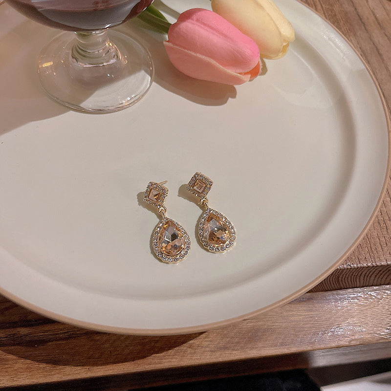 Earring Stud Versatile Temperament Zircon Drop Shaped HXEA0670