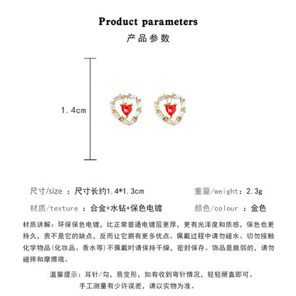Earring Stud Luxury Niche Hollow Red Zircon Heart Love HXEA0829
