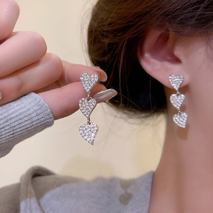 Earring Stud Dangle Heart to Heart Full Diamond HXEA0918