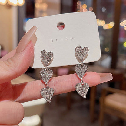 Earring Stud Dangle Heart to Heart Full Diamond HXEA0918