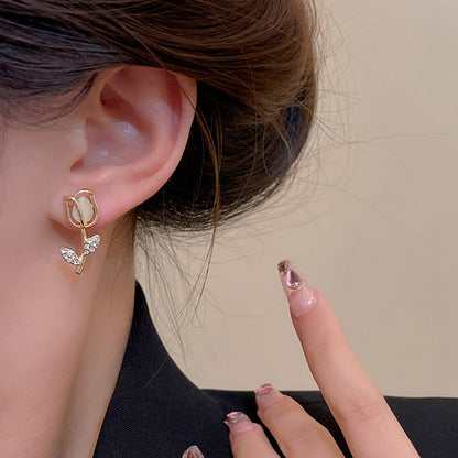 Earring Stud Tulip Flower Cat's Eye HXEA0946