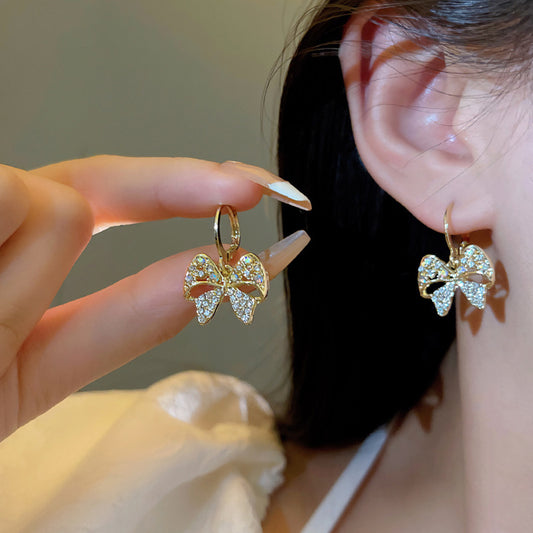 Earring Stud Niche Color Zircon Bow HXEA0961