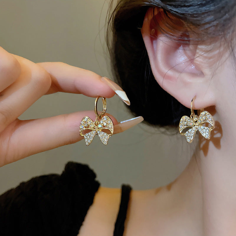 Earring Stud Niche Color Zircon Bow HXEA0961