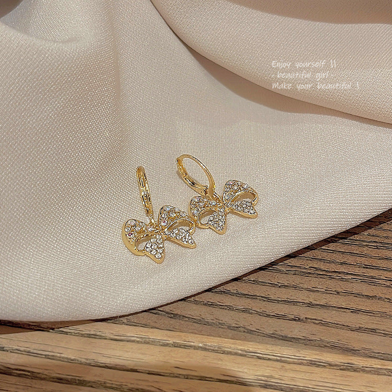 Earring Stud Niche Color Zircon Bow HXEA0961