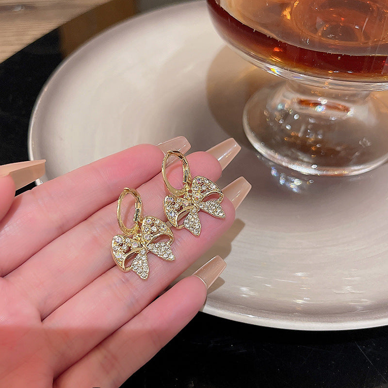 Earring Stud Niche Color Zircon Bow HXEA0961