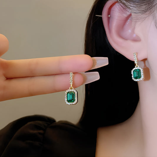 Earring Retro Versatile Temperament Emerald HXEA0989