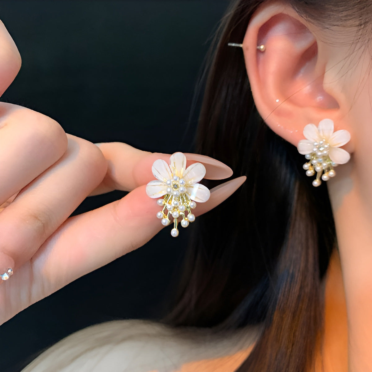 Earring Stud Super Fairy Temperament Acrylic Flower HXEA0999