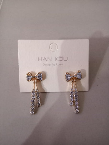 Earring Stud Long Tassel Diamond Bow HXEA1014
