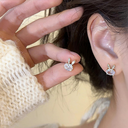 Earring Stud Cute Rabbit Zircon HXEA1023