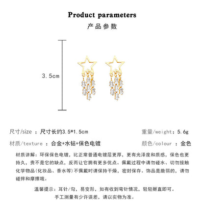 Earring Stud Niche Star Long Tassel Zircon HXEA1029