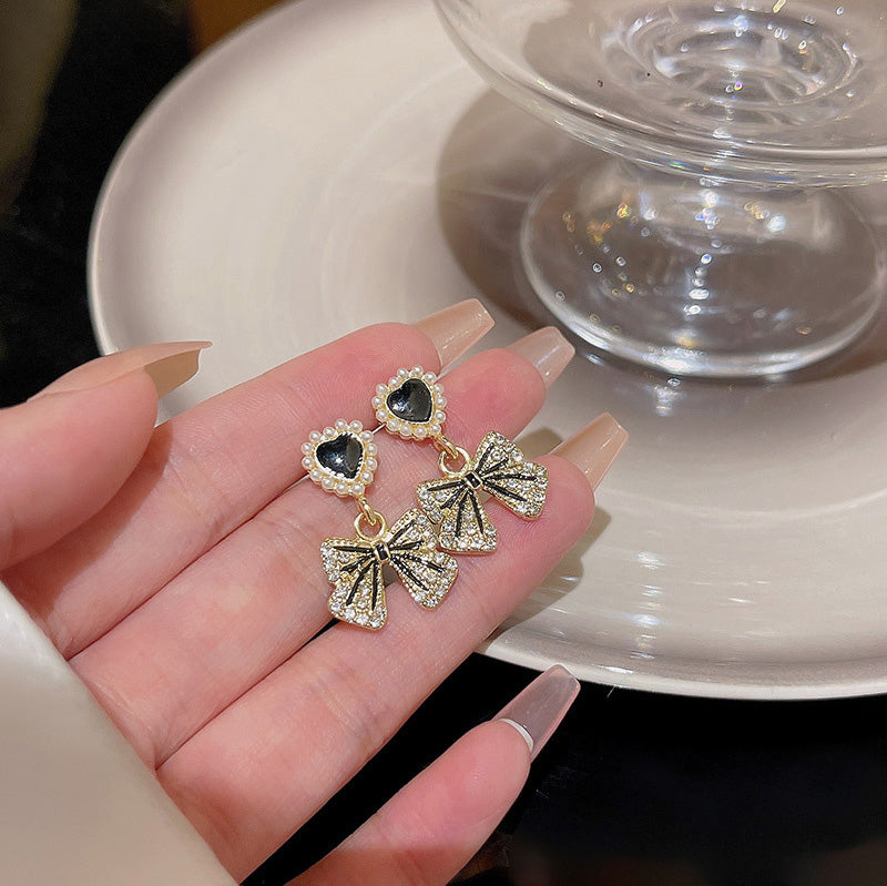 Earring Stud Niche Rhinestone Bow HXEA1084