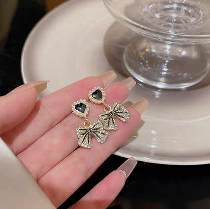 Earring Stud Niche Rhinestone Bow HXEA1084