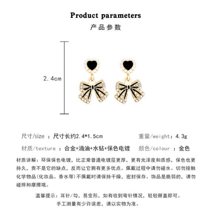 Earring Stud Niche Rhinestone Bow HXEA1084