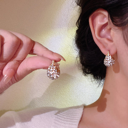 Earring Huggie Super Flash Full Diamond Buckle Water Drop HXEA1102
