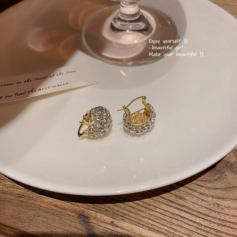 Earring Huggie Super Flash Full Diamond Buckle Water Drop HXEA1102