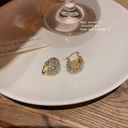 Earring Huggie Super Flash Full Diamond Buckle Water Drop HXEA1102
