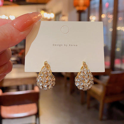 Earring Huggie Super Flash Full Diamond Buckle Water Drop HXEA1102