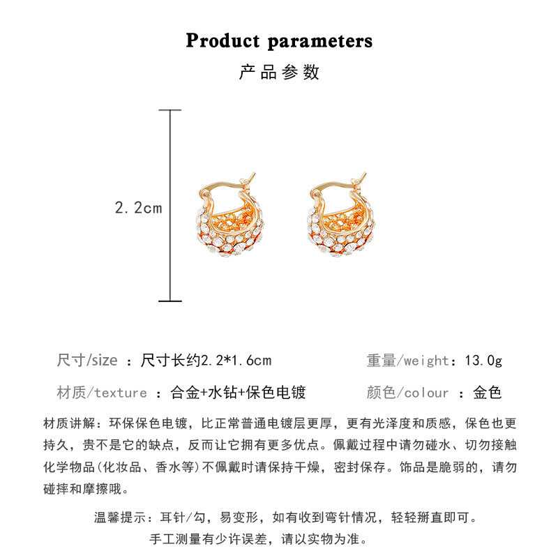 Earring Huggie Super Flash Full Diamond Buckle Water Drop HXEA1102