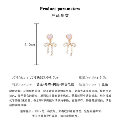 Earring Stud Sweet Pink Love Heart Pearl Bow HXEA1208