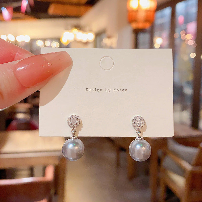 Earring Stud Micro Paved Zircon Geometric Niche Gray Pearl HXEA1374