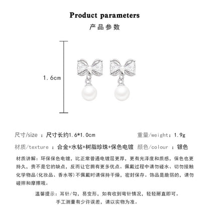 Earring Stud Light Luxury Niche Simple Zircon Bow Pearl HXEA1405