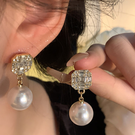 Earring Stud Niche Exquisite Zircon Pearl HXEA1413