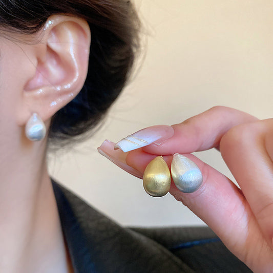 Earring Stud Frosted Brushed Bean Water Drop Shaped HXEA1426