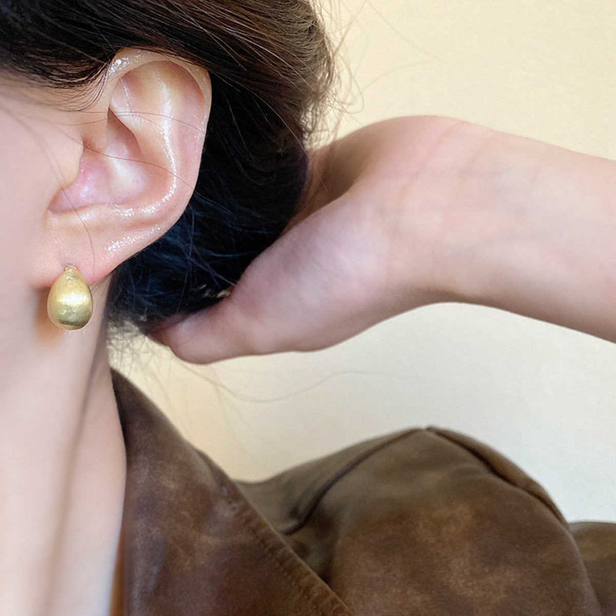 Earring Stud Frosted Brushed Bean Water Drop Shaped HXEA1426