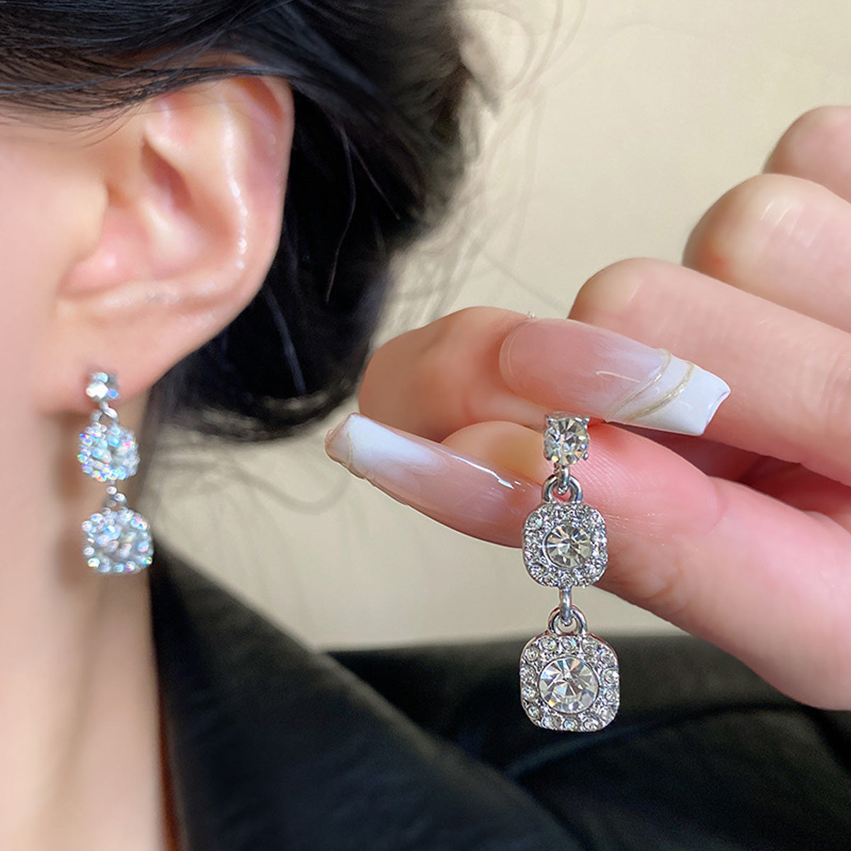 Earring Stud Super Flash Square Zirconium HXEA1473