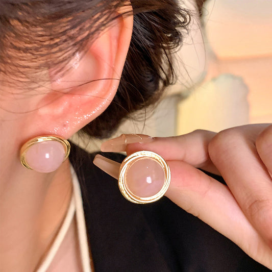 Earring Stud Girly Pink Geometric Simple Circle HXEA1481