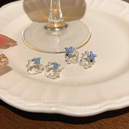 Earring Stud Fresh Elegant Starfish Shell Galaxy Moon HXEA1486 HXEA1780