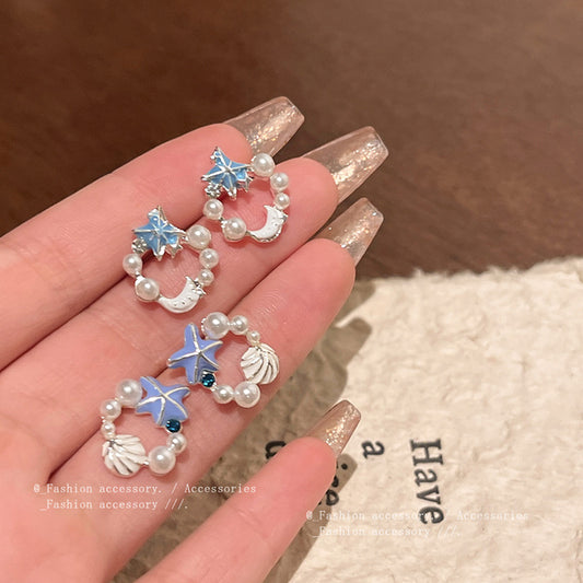 Earring Stud Fresh Elegant Starfish Shell Galaxy Moon HXEA1486 HXEA1780