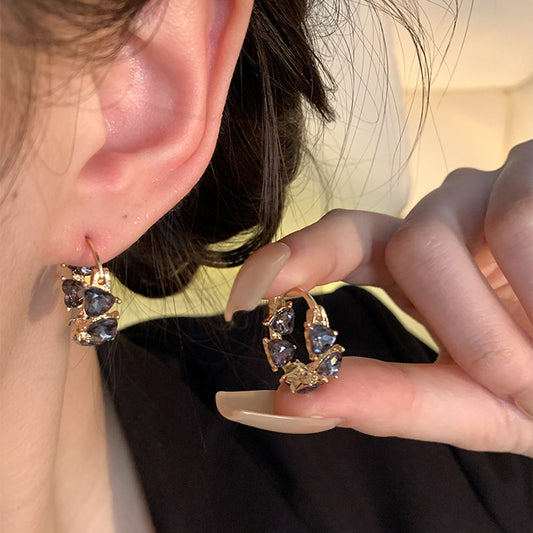 Earring Hoop Light Luxury Niche Black Zircon Heart HXEA1577